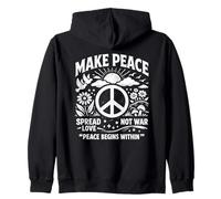 Make Peace Spread Love Not War Retro Peace Sign Dove Floral Zip Hoodie