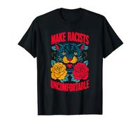 Make Racists Uncomfortable Anti-Racism Panther Roses Value Graphic T-Shirt