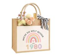 Make the World Better Birthday Gift for Women, Mother Vintage Sustainable Jute Bag, Gift Bag, Jute Bag, Shopping Bag Made of 100% Jute and Cotton, 45th birthday, XL