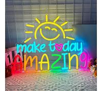 Make Today Amazing Neon Sign Dimmable Colorful Sunshine Smile Face Lamp | USB Powered LED Light for Wall Decor Bedroom Living Room Game Room Bar Birthday Party Kids Gift