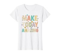 Make Today Amazing Positive Vibe Floral Plaid Pattern Design Value Graphic T-Shirt, Women, White, XL