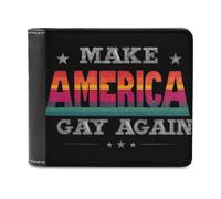Make U.S.A. Gay Again Men's Leather Wallet Bifold Purse Card Holder Slim Money Clip Single-Sided Print