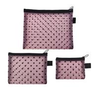 Make up Bag 3 Piece Heart Print Mesh Portable Zippered Pouch | Travel Toiletry Storage Bag for Gym School College Work Girls Women Office Home