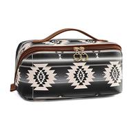 Make up Bag Boho Style Makeup Bag Casual Colorblock Makeup Organizer Pouch Versatile Storage Bag for Skincare Open Flat with Divider Travel(Nero)