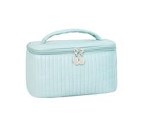 Make up Bag Cake Cosmetic Bag Pu Solid Color Waterproof Hand-held Wash Bag Open Lid Portable Storage Bag Suitable for Women Gifts Travel(Blu)
