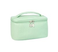 Make up Bag Cake Cosmetic Bag Pu Solid Color Waterproof Hand-held Wash Bag Open Lid Portable Storage Bag Suitable for Women Gifts Travel(Grn)
