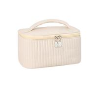 Make up Bag Cake Cosmetic Bag Pu Solid Color Waterproof Hand-held Wash Bag Open Lid Portable Storage Bag Suitable for Women Gifts Small(Beige)