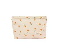 Make up Bag Corduroy Makeup Bag Cute Floral Pattern Zipper Cosmetic Organizer Pouch with Letters Label Travel for Women and Girl Travel(Beige)