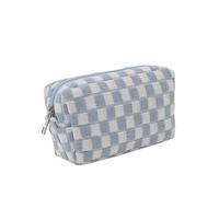 Make up Bag Cute Checkerboard Pattern Durable Cosmetic Bag Large Capacity Knitting Storage Bags Portable Make-up Bag for Women Girls Travel(Blu)