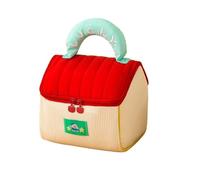 Make up Bag Cute House-Shaped Makeup Bag Portable Travel Makeup Organizer with Side Pockets Double Zippers Lucky Embroidery for Girls Small(Rot)