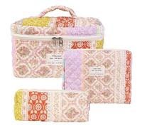 Make up Bag Floral Pattern Quilted Makeup Bag Set 3 Counts Travel Cosmetic Bags, Portable Zipper Makeup Organizer Pouches for Cosmetics Small(Color3)