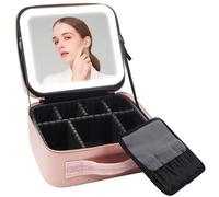 Make up Bag Leopard Print 3-in-1 LED Vanity Makeup Bag with 3 Detachable Mirrors Adjustable Dividers for Travel Desk Dorm for Women Small(Rose)