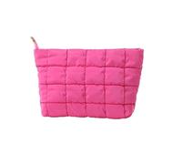 Make up Bag Makeup Bag Ladies' Fashionable and Casual Diamond Patterned Simple and Textured Cotton Filled Women's Bag for Travel Travel(Rose Red)