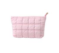 Make up Bag Makeup Bag Ladies' Fashionable and Casual Diamond Patterned Simple and Textured Cotton Filled Women's Bag for Travel Travel(Rose)