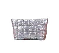Make up Bag Makeup Bag Ladies' Fashionable and Casual Diamond Patterned Simple and Textured Cotton Filled Women's Bag for Travel Travel(Silver)