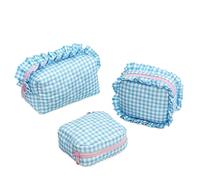 Make up Bag Print Ruffle Trim Makeup Bag Set 3 Counts/Set Portable Travel Cosmetic Storage Bag Zipper Organizer Pouch for Gift Travel Travel(Blu)
