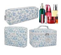 Make Up Bag Set - 3PCS Make Up Storage Organizer Box Travel Bag | Cotton Quilted Cosmetic Make Up Bag Set | Portable Toiletry Bag Organizer for Business Trips, Vacations, Traveling