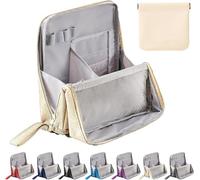 Make up Bag, Stand up Makeup Bag Standing Makeup Bag Portable Large Capacity Portable Vertical Opening Cosmetic Organizer with Compartments for Traveling Women (Beige)
