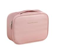 Make up Bag Travel Makeup Bag Waterproof PU Leather Portable Cosmetic Bags Portable Pouch Open Flat Toiletry Bag with Handle and Divider Travel(Rose)