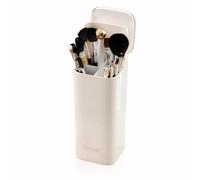 Make Up Brush Holder,4 Slots Automatic Lifting Dustproof Makeup Brush Holder with Lid,Make Up Brushes Storage,Waterproof Makeup Organizer for Dressing Table,countertop,Vanity (White)