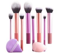 Make Up Brushes 8-Piece Multi-Color Large Makeup Brush Set + 2 Powder Puffs - Contour, Blush, Concealer, Eyeshadow, Blending & Eyeliner Brushes