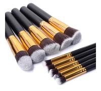 Make Up Brushes GLAMZA 10pc Make Up Brush Set - Professional Synthetic Makeup Brushes - Premium Black & Gold Blending Foundation Brushes Cosmetic Concealer Brush Set