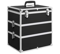 Make-up case Black Aluminium ABS Wood 37x24x40cm 3-Tier Portable Vanity Travel
