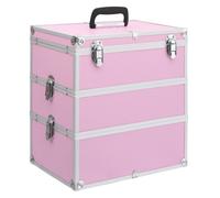 Make-up Case Pink 37x24x40cm Aluminium ABS Wood 3-Tier Portable Vanity Box Mini