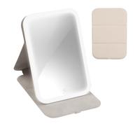 Make-Up Mirror Cosmetic Mirror with Lighting Portable LED Makeup Mirror 3 Colour Lights Rechargeable Table Mirror Illuminated Pocket Mirror Travel Mirror with Light Foldable Small (Cream)