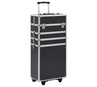 Make-up trolley Black 37x22x78cm Aluminium ABS Wood 4-tier case on casters Salon