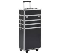 Make-up trolley Black 37x22x78cm Aluminium ABS Wood 4-tier case on casters Salon