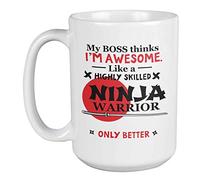 Make Your Mark Design My Boss Thinks I'm Awesome Ninja Employee Appreciation Coffee & Tea Mug (15oz)