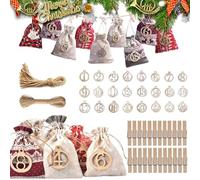 Make Your Own Advent Calendar Bags 2025, 24 Days Xmas Countdown Burlap Drawstring Bags with Reusable Wooden Clips and Hemp Rope, Hanging Gift Candy Bag for Adults and Kids Holiday Decorations