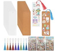 Make Your Own Bookmark, Book Mark Making for Children, 40 Blank Paper Bookmarks with 3 Pack of Stickers and 40 Tassels, DIY Bookmarks for Kids, Makes it Easier for Kids to Start(Animal Extravaganza)