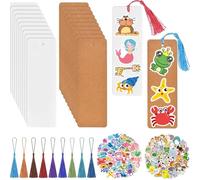 Make Your Own Bookmark, Book Mark Making for Family, 40 Blank Paper Bookmarks with 2 Pack of Stickers and 40 Tassels, DIY Bookmarks So Simple Makes it Easier for You to Start(Forest and Sea)