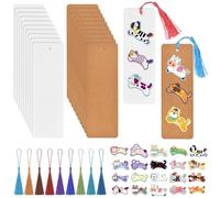 Make Your Own Bookmark, Book Mark Making for Family, 40 Blank Paper Bookmarks with 50 Pcs Stickers and 40 Tassels, DIY Bookmarks Makes it Easier for You to Start(Running Animals)