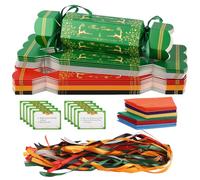 Make Your Own Christmas Crackers 30 Pack - No Snap Xmas Crackers for Kids Adults, Empty DIY Cracker with Jokes, Crowns & Ribbons, Silent Homemade Christmas Crackers Kit for Family, Friends Party