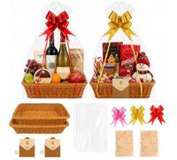 Make Your Own Gift Hamper Basket Kit, 2PCS Empty Hamper Basket, Wicker Hamper Box for Christmas Birthday Wedding Easter Graduation