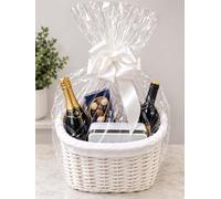 Make Your Own Hamper Kit White Oval High Back Willow Basket Medium | Includes Bow & Cellophane, Gift, Leaving Present, Wedding, Xmas