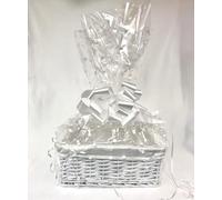 Make Your Own Hamper Kit, WHITE Rectangle Willow Basket which includes Bow & Cellophane choose Small, Medium, Large or All three sizes Gift Xmas (Medium)