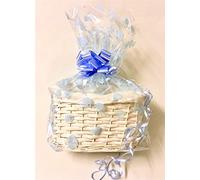 Make Your Own Maternity Hamper Kit WHITE Oval High back Willow Basket Baby Blue Boy includes Bow & Cellophane Small Medium Or Large Leaving Present Baby Showers (WHITE MEDIUM OVAL HAMPER BABY BLUE)