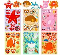 Make Your Own Ocean Animals Stickers for Kids, 12 Sheets DIY Art Craft Teacher Rewards Summer Party Favor Sticker for Birthday Gift Children Room Ocean Decorated