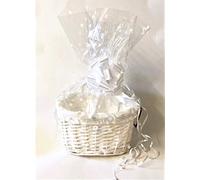 Make Your Own WHITE High back Willow Basket Hamper Kit - Oval Shape - Small, Medium or Large - Includes Bow & Cellophane - Perfect for Charity Prizes, Wedding Gifts or Xmas Presents