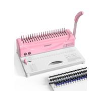 MAKEASY Binding Machine, 21-Hole Comb Binding Machine, 450 Sheet Paper Punch Binder with 100 PCS 3/8 in PVC Comb Bindings, Manual Binder for A4, A5 and Letter Documents, Pink
