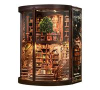 MAKEASY Book Nook Kit for Adults, DIY Wooden Miniature Library 3D Puzzle with Warm LED Light, Touch Switch & Dust Cover, Wisdom Rings Bookshelf Insert Gift for Book Lovers