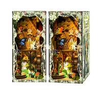 MAKEASY Book Nook Kit with LED Lights, 3D Wooden Puzzle DIY Miniature House Kit for Adults to Build, Creative Bookshelf Insert Decor, Unique Gift for Book Lovers (Secret World of the Forest)