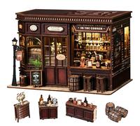 MAKEASY Book Nook Kits for Adults, Corner Tavern DIY Miniature Kit with LED Lights, 3D Wooden Puzzle Bookshelf Insert - Vintage Pub Themed Dollhouse Craft, Creative Home Desk Decor & Book Lover Gifts