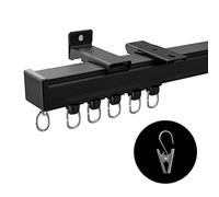 MaKefeile Ceiling Curtain Track Ceiling and Wall Mounted Heavy-Duty Curtains Rails Room Divider Curtains Shower RV Tracks Ceiling Sliding Curtain Rods With Clips,Black 9ft.
