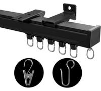 MaKefeile Ceiling Curtain Track Ceiling Mount Room Divider Curtain Rods Track Heavy Duty Curtain Rod Track RV Shower Outdoor Curtain Track Rail Clip Hook Set Black 3-6ft