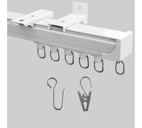 MaKefeile Ceiling Curtain Track, Heavy Duty Curtain Tracks System for Room Divider, Wall Mount Sliding Curtain Rail with Clip and Hooks Set for Living Room, Bedroom, Shower, Outdoor, White 12ft-15ft
